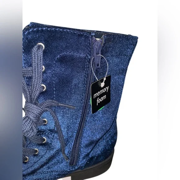 Arizona Jean Co Julie Booties Blue Velvet Lace Up Memory Foam Combat Boots Sz 10 - Picture 6 of 11
